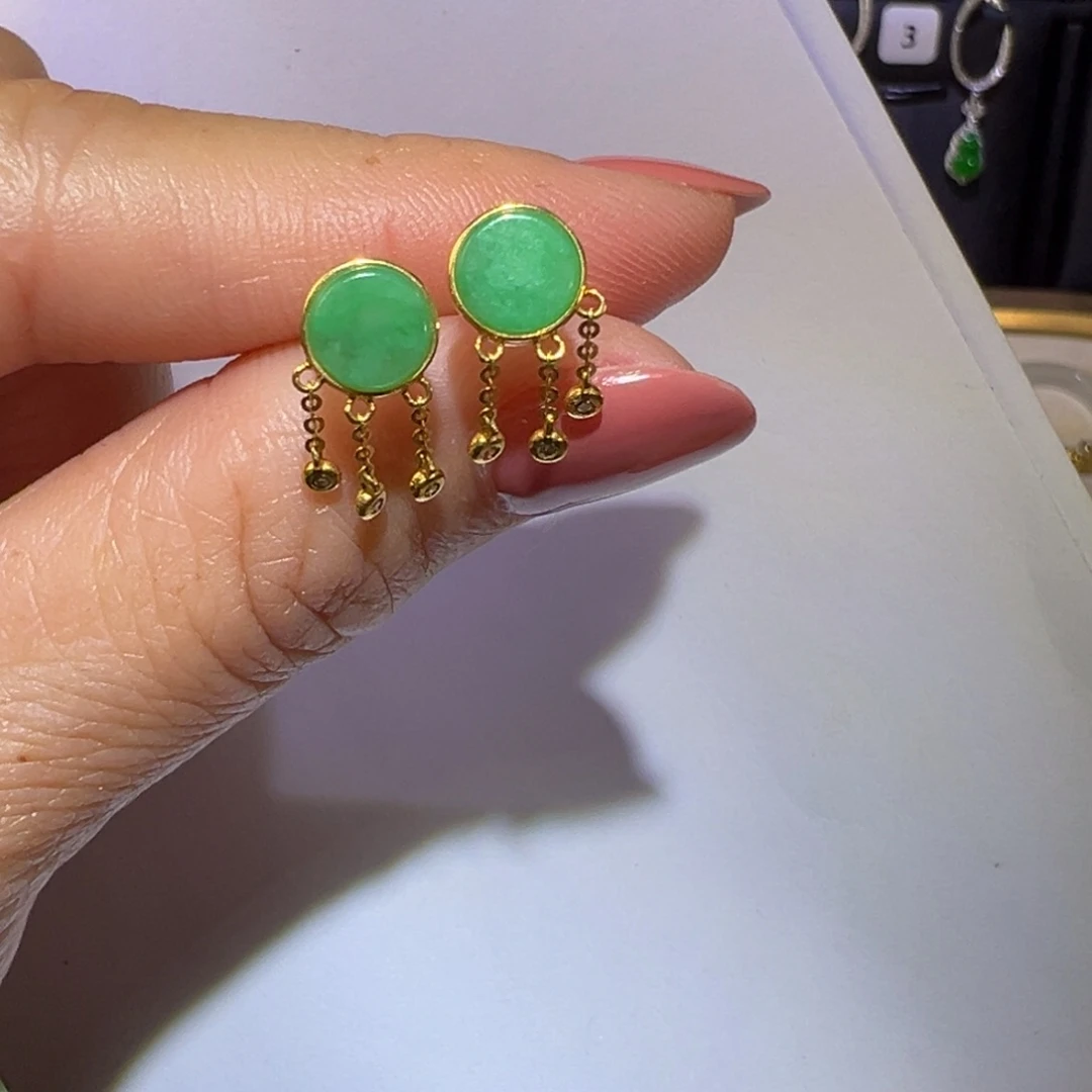 翡翠颈饰18K金镶嵌耳环