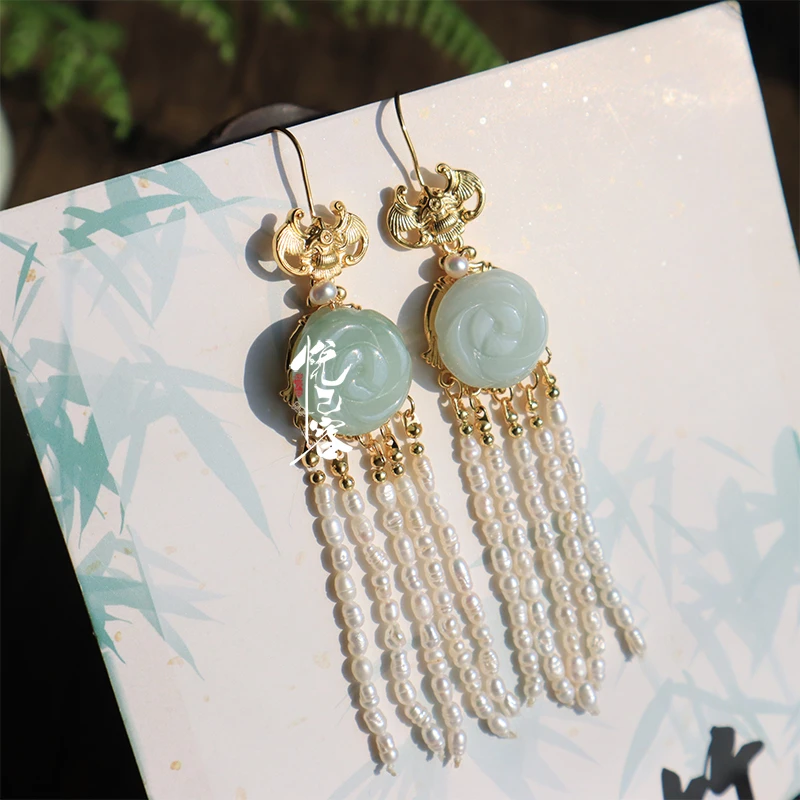 铜合金耳饰 悦己容[青芜]复古风素雅流苏耳环简约国风百搭耳钩