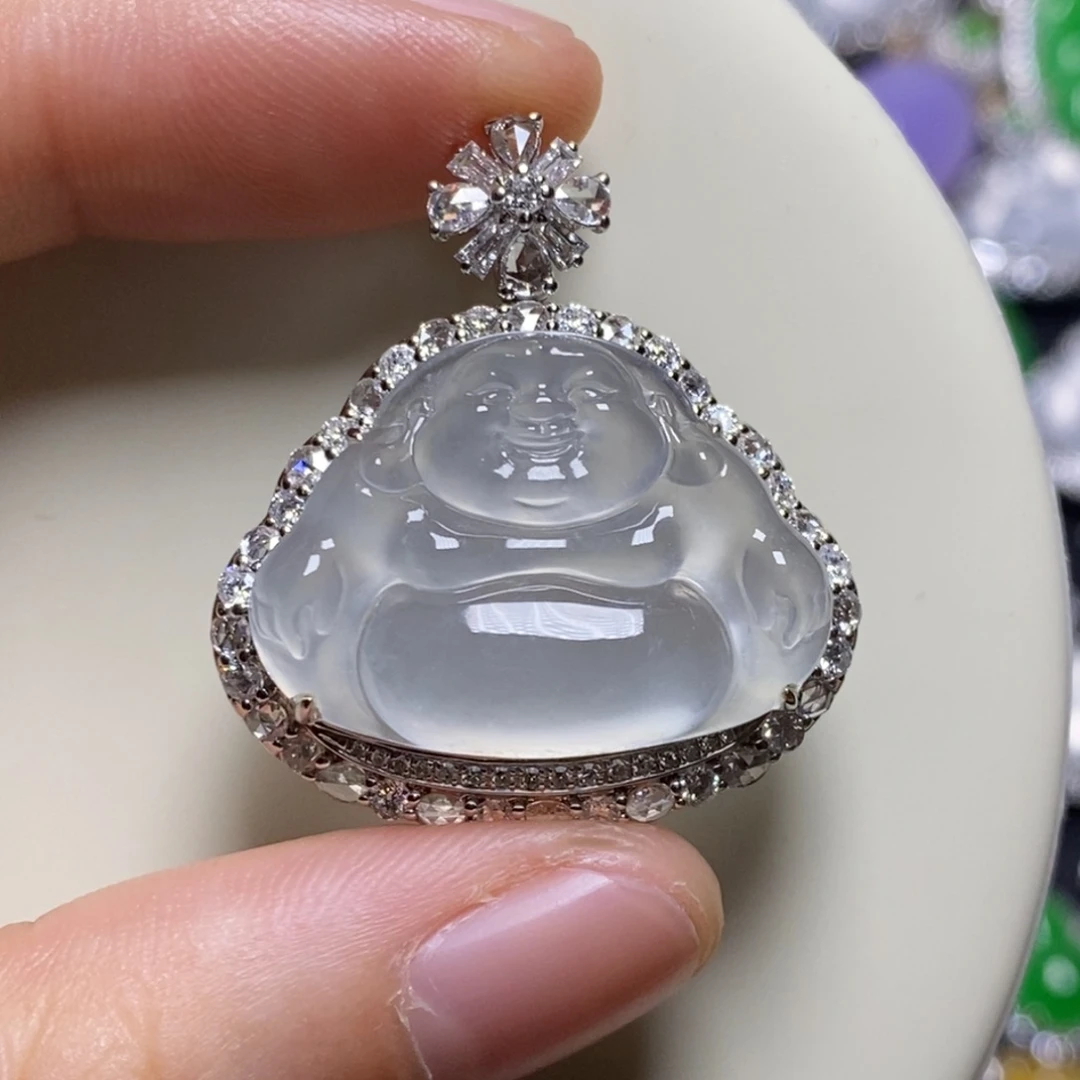 翡翠18K金镶嵌吊坠(不含链)佛