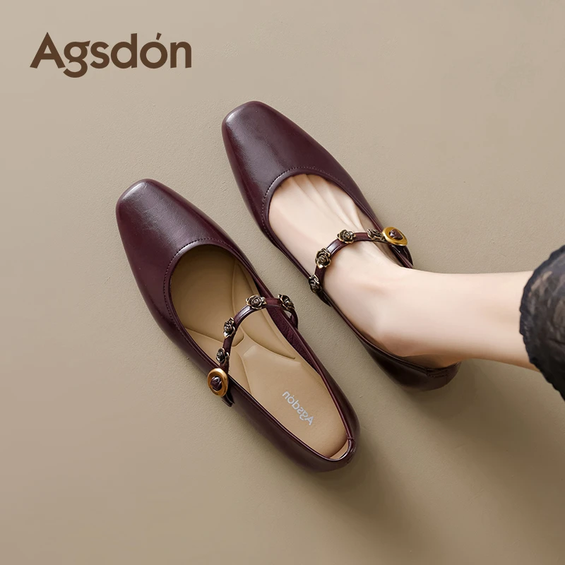 /奥古狮登玛丽珍鞋女2025新款夏季外穿红色单鞋子通勤百搭小皮鞋Q