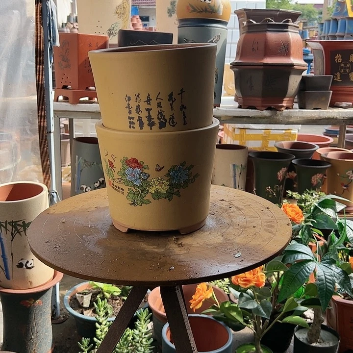 宜兴紫砂花开富贵大一对