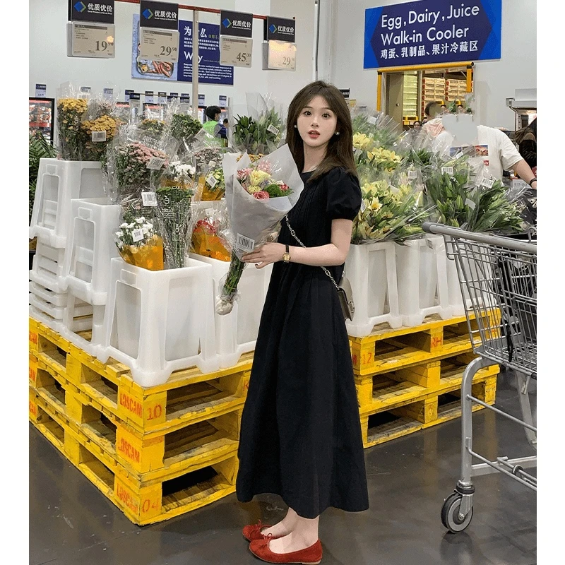 富贵 rich【赫本序曲】小个子连衣裙女夏赫本风小黑裙