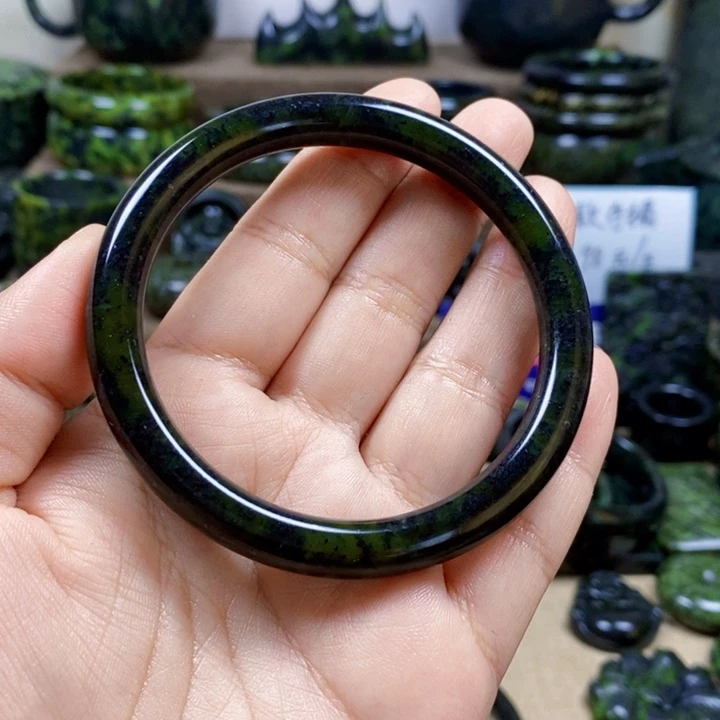 玖***柒蛇纹石玉未镶嵌手镯藏玉精品圆条手镯