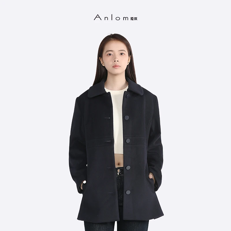 Anlom/娅奴新款开衫外套女短款时尚休闲修身春秋女士藏青针织外套