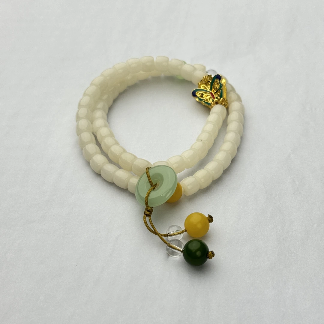 白玉菩提蝴蝶+圆环手串(无礼盒)K243