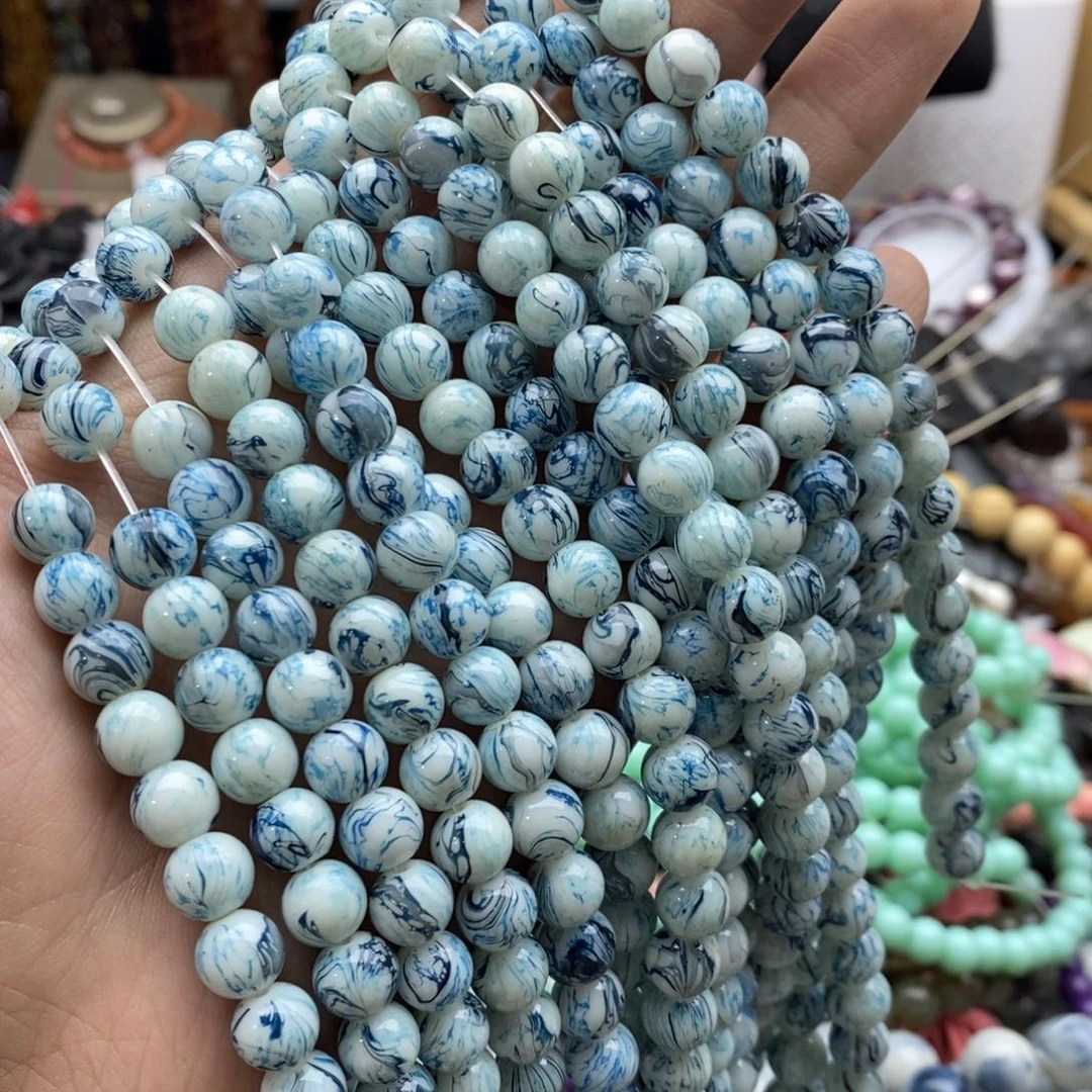 玛瑙/玉髓未镶嵌珠宝半成品七条8mm画油C53