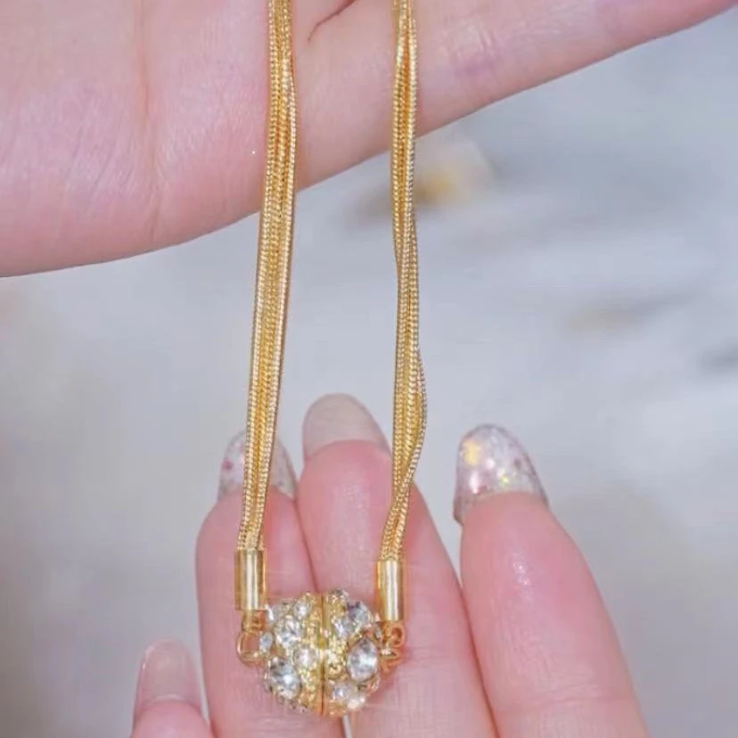 铜合金项链 铜合金镶钻金色时尚锁骨链设计感百搭轻奢女款饰品