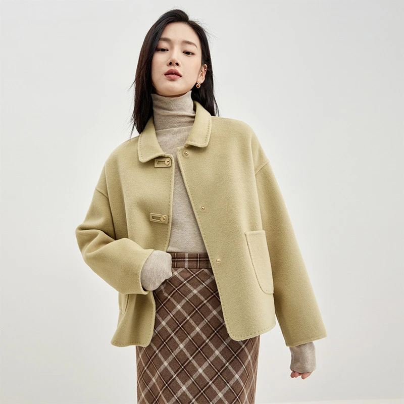 大气简洁不挑人精妙立体垂顺休闲翻领舒适保暖双面呢外套49736