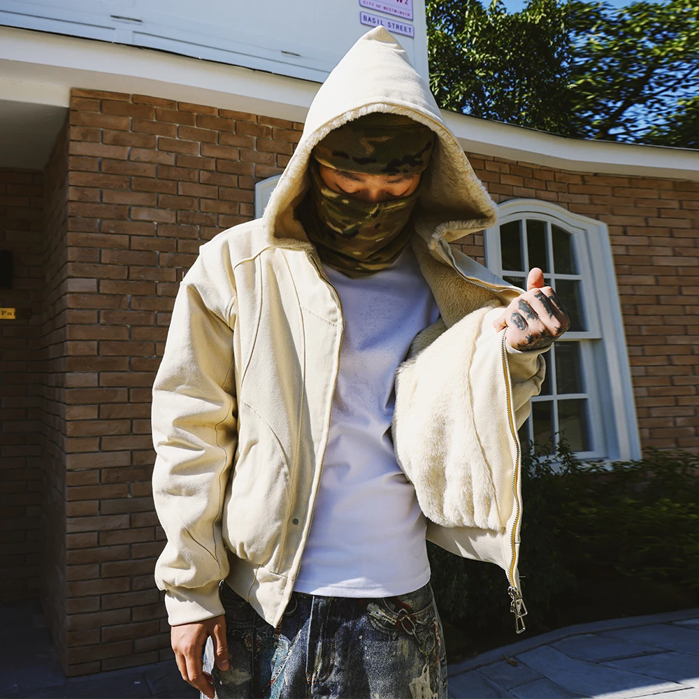 South美式冬季潮牌座山雕加绒加厚外套男重磅帆布水洗棉服夹克男