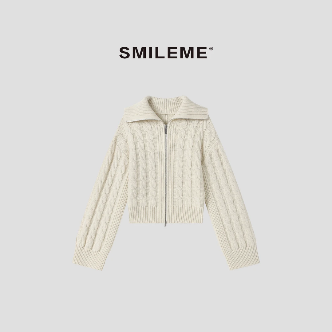 3-SMILEME【杏仁乳酪】慵懒风显瘦短款设计感毛织开衫上衣R5377012