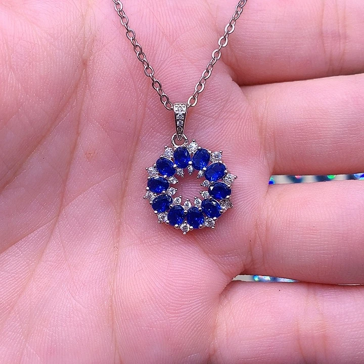 蓝宝石颈饰银S925镶嵌