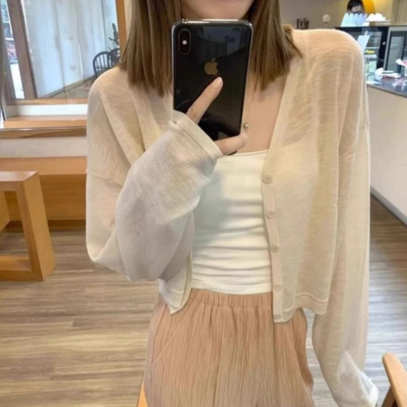 韩国防晒开衫女薄款夏季吊带裙外搭罩衫冰丝小外套坎肩空调衫披肩