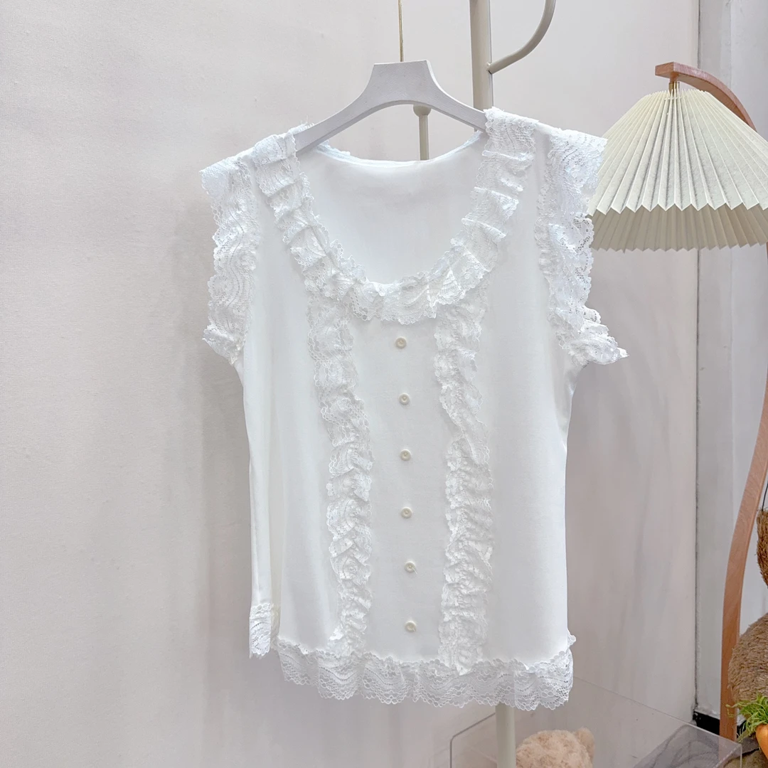 胖胖家*696新款蕾丝百搭显瘦纽扣纯欲蕾丝背心