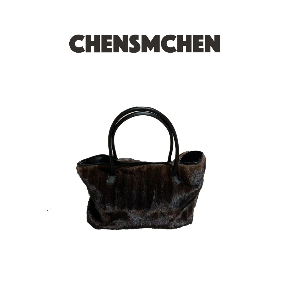 CHENSMCHEN 复古时尚毛茸茸托特包大容量