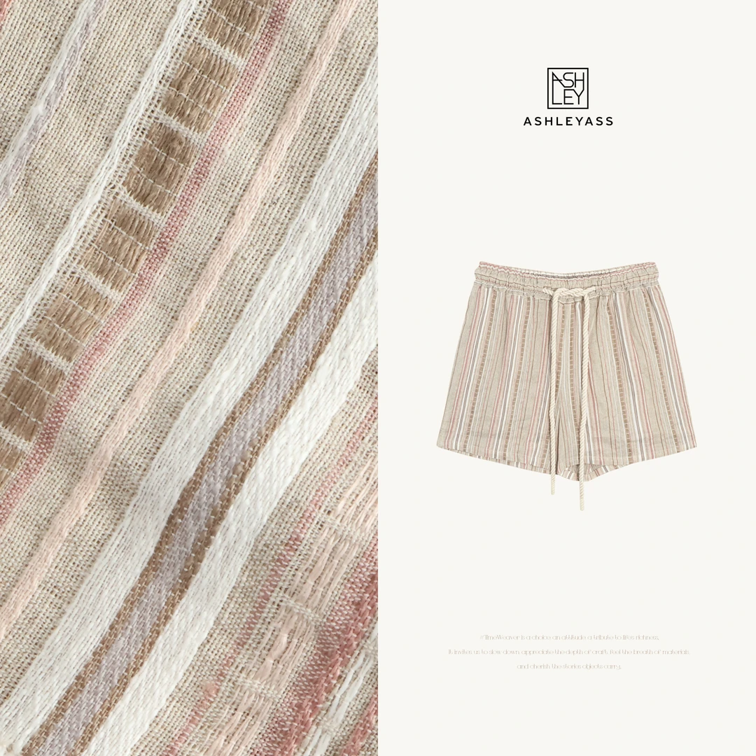 ashleyass“彩条花绳”文艺麻花腰抽绳彩色条纹短裤LSK250670W