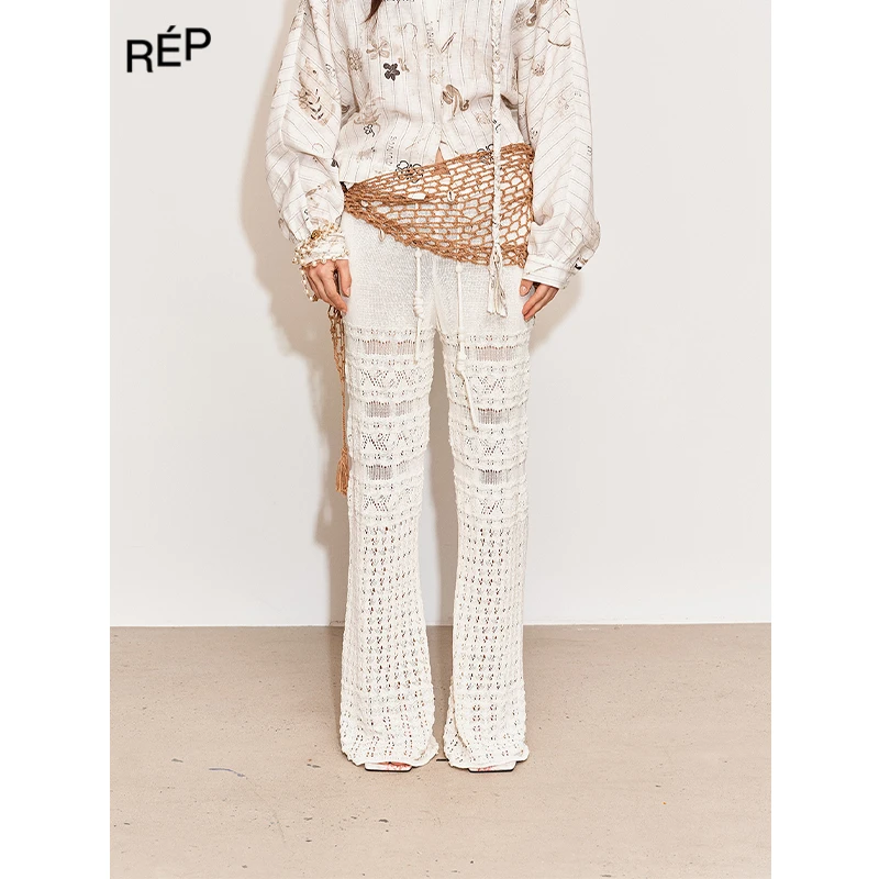 REP-MEDIUM WELL设计师品牌白色提花针织镂空度假感微喇裤 25FW