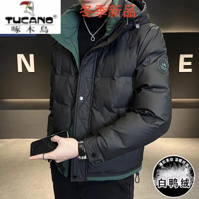 啄木鸟羽绒服短款冬季新款高端百搭连帽加厚保暖休闲外套