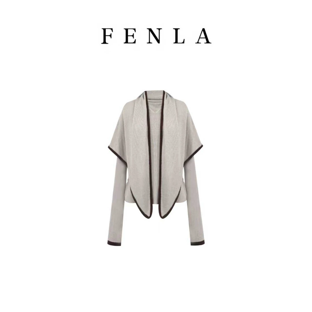 【惠姐私服】优雅风三角巾披肩针织打底衫长袖女轻奢叠穿上衣 85118