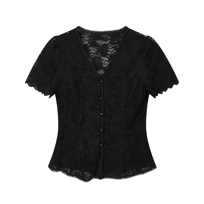 【达人专属】优雅百搭蕾丝小衫W6872