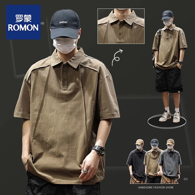 罗蒙纯棉高级polo衫男款新款280克重磅百搭舒适宽松宽松polo衫男