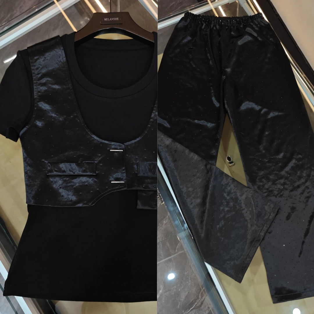 修身型排汗杂志风短袖休闲风T恤套装时尚显瘦设计师夏季