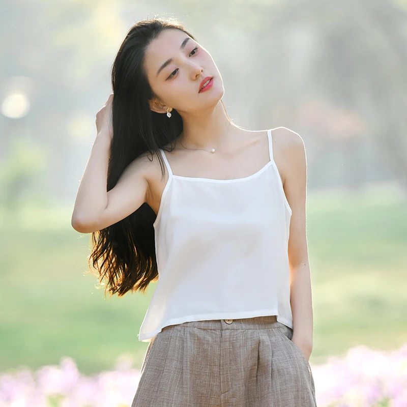 文艺女装2025夏季新款吊带内搭女白色短款无袖背心外穿打底批发