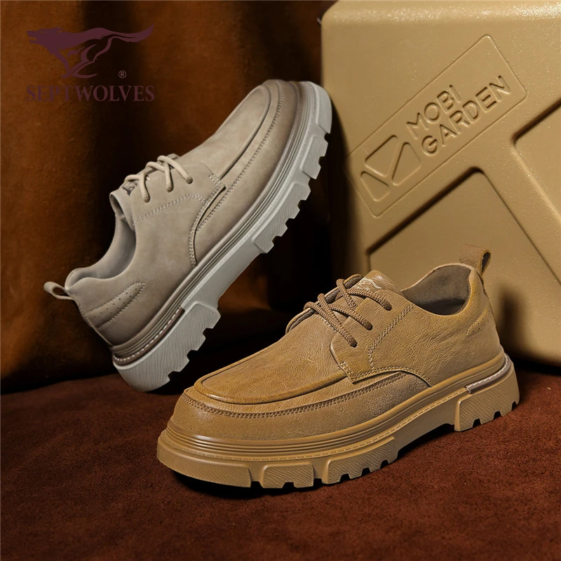 七匹狼男鞋2025新款秋冬季复古英伦休闲皮鞋男增高耐磨厚底工装鞋