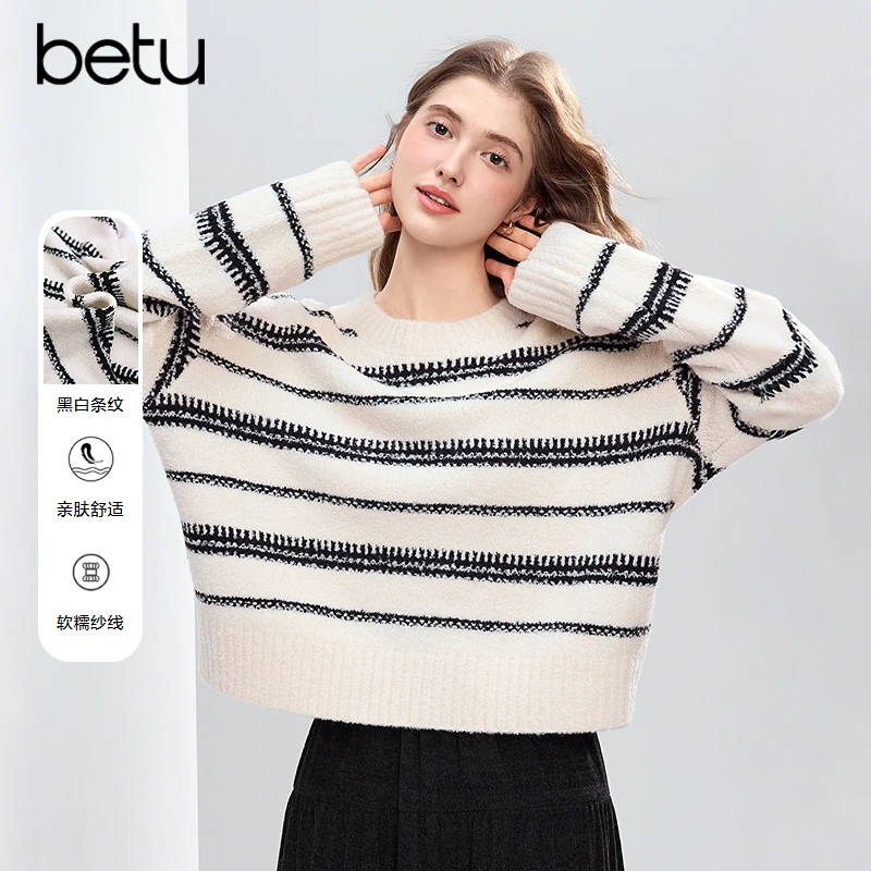 【芋总专属】Betu/百图条纹款式长袖毛针织衫2510T48