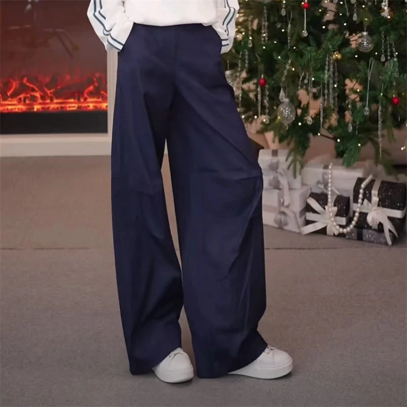 【专柜品质】早春新款时尚休闲高腰工装弯刀裤宽松阔腿牛仔裤510029