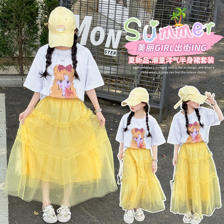 女童装2025新款亲子女孩出街夏装6-12岁春装春季运动套装潮流薄款