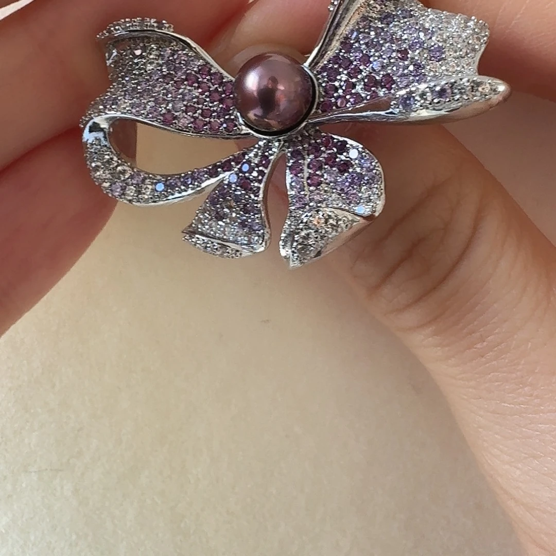 淡水珍珠胸饰合金紫蝴蝶