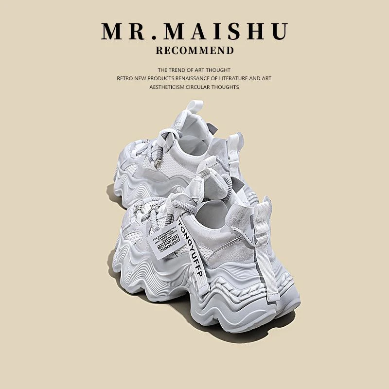 SMKZNY爆款厚底老爹鞋女网面透气白银色厚底小个子内增高女鞋10CM