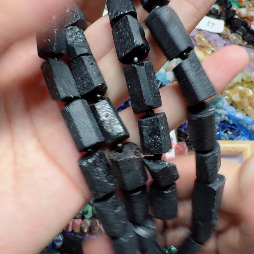 玛瑙/玉髓合金珠宝半成品9黑碧玺圆柱一条