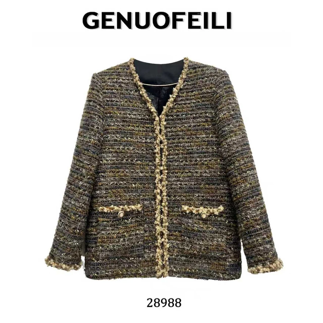 百搭编织常规小香风外套气质长袖设计师粗花呢小香风外套28988