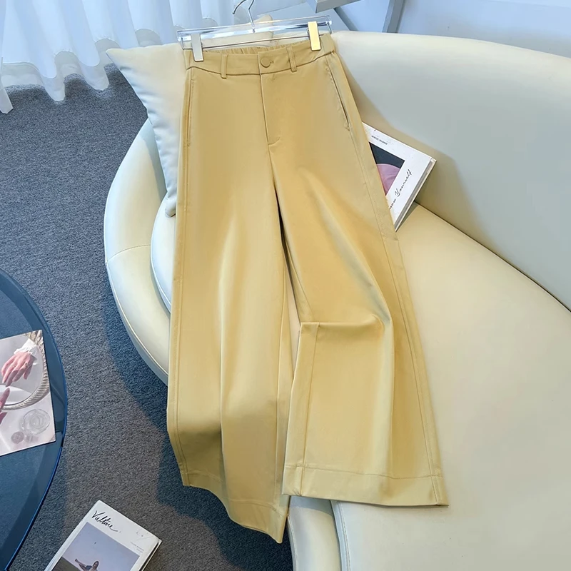 拉夏贝尔小个子直筒裤女春秋季2025新款九分阔腿裤高腰显瘦休闲裤