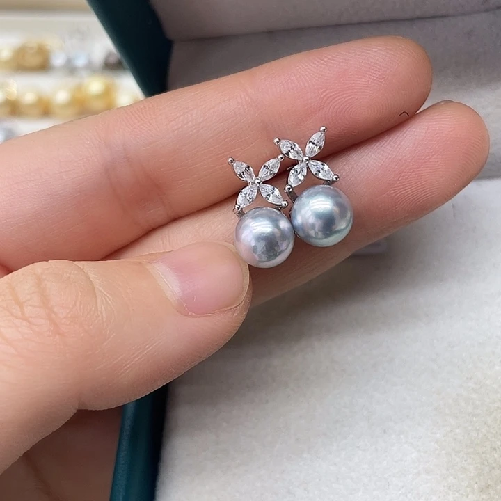 银S925镶嵌海水珍珠耳饰