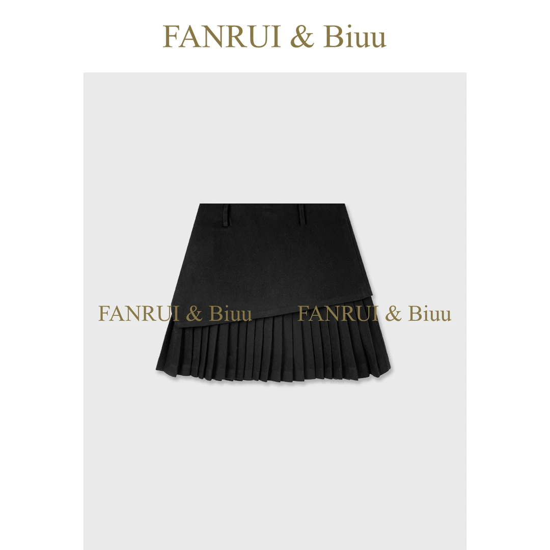 FANRUI/泛芮 「暮霭褶波」斜边裁片显瘦百搭褶褶时髦冬款裤裙B19486