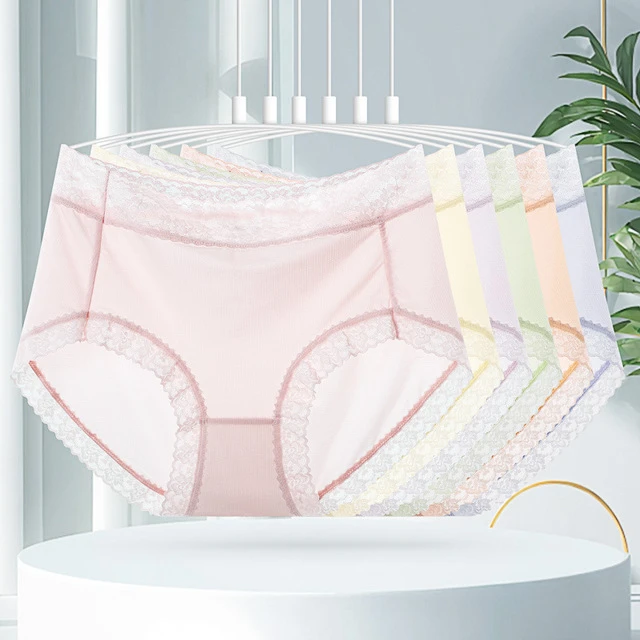 【氧气少女】• 乳酸菌冰肌无痕透气3D内裤蕾丝聚乳酸底裆中腰内裤女