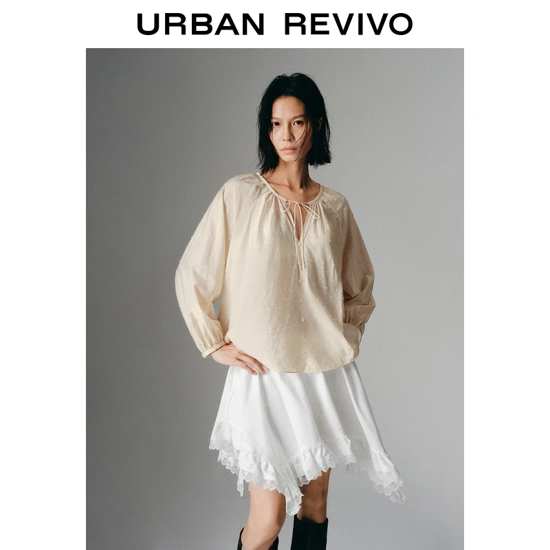 UR2025秋季新款女装气质优雅提花肌理长袖罩衫衬衫UWJ250036