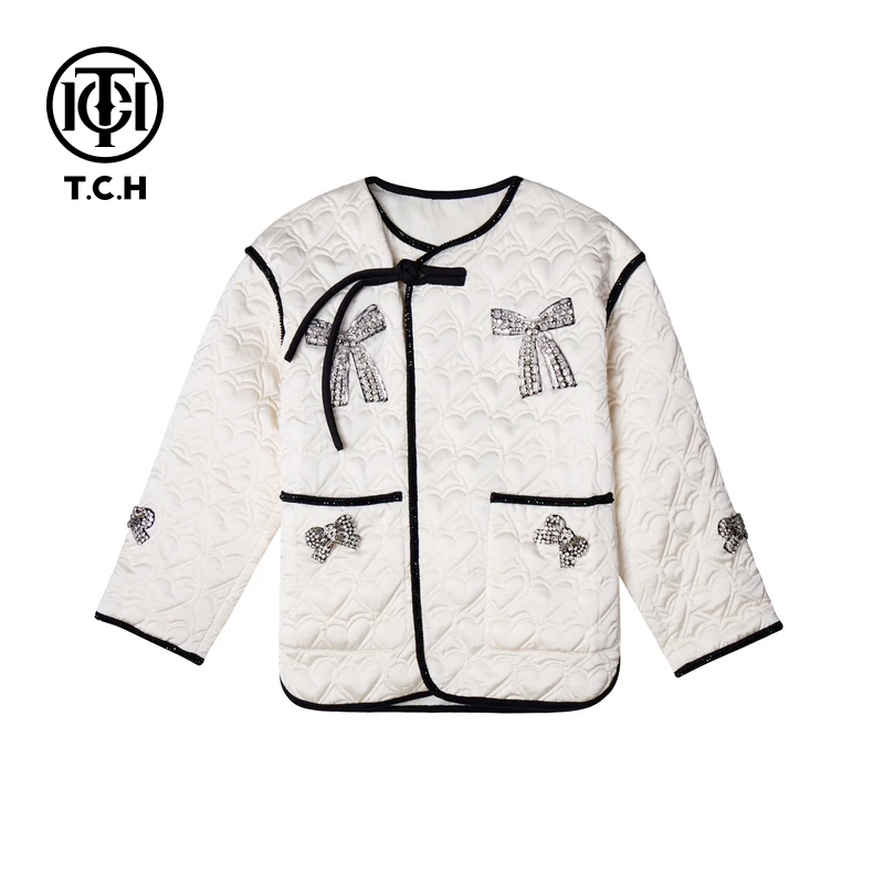 轻奢-TCH2025蝴蝶结烫钻棉服女新中式盘扣面包服T72D186055