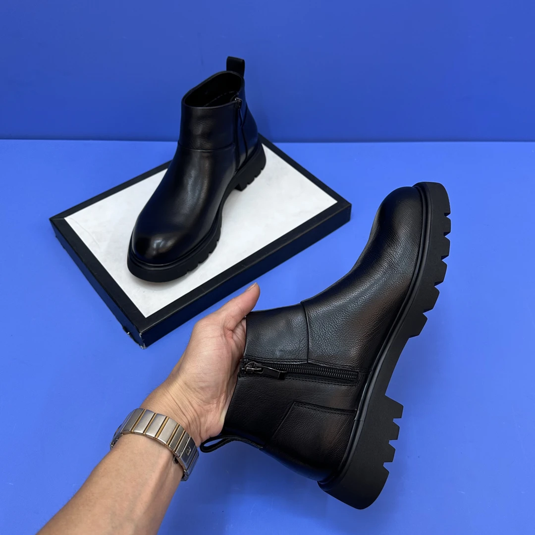 切尔西靴黑色真皮低跟侧拉链百搭舒适简约品味男鞋01-50短靴男靴