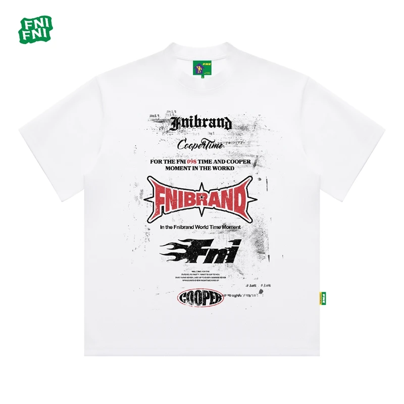 FNI绿标系列（脏染基础款）国潮重磅纯棉男女同款t恤短袖新款直喷