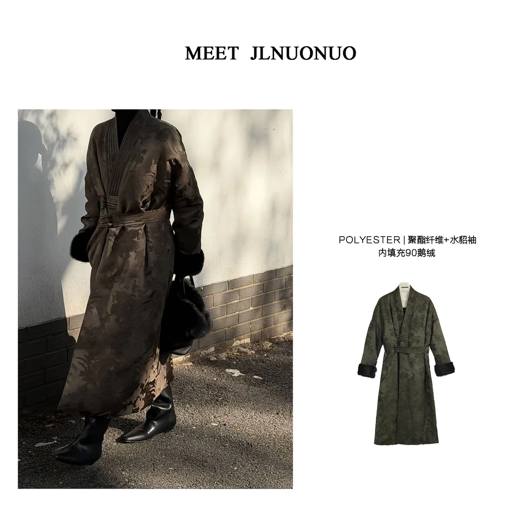 JLNUONUO   [竹瑶]国潮定制水貂袖人丝轻中式长袍大鹅