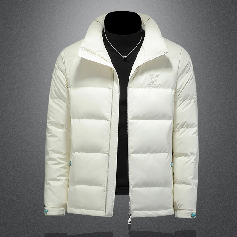 SALBUROS萨尔布勒斯纯色羽绒服男士休闲简约字母刺绣立领加厚外套