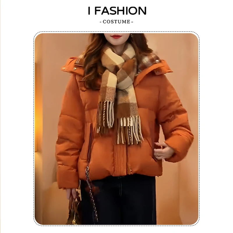 洋气减龄设计感长袖连帽短棉服女2025年冬季新款修身显瘦开衫上衣