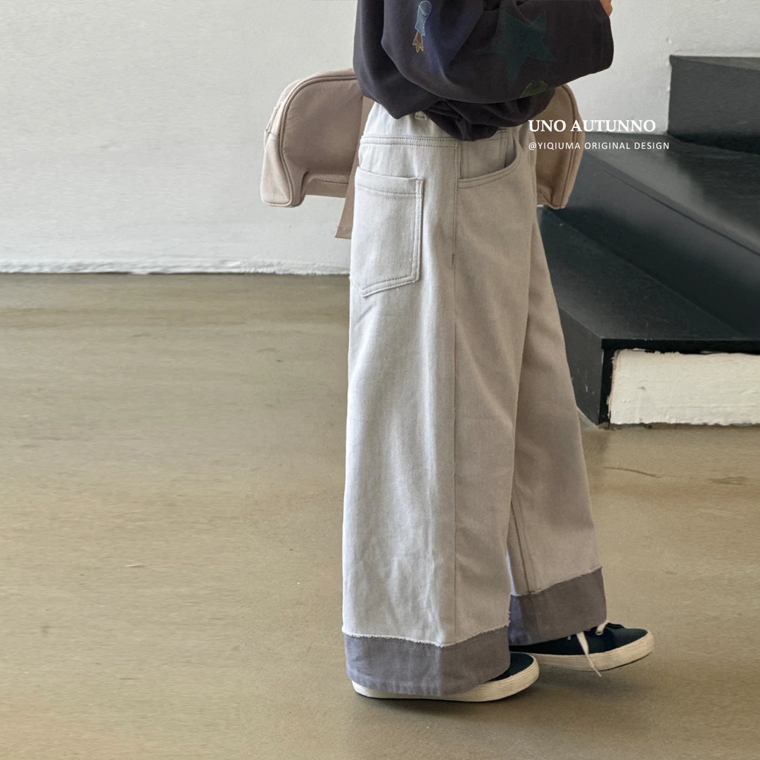 「UNO AUTUNNO」【加州旧刊】双色牛仔女中大童休闲直筒牛仔裤GQ1941