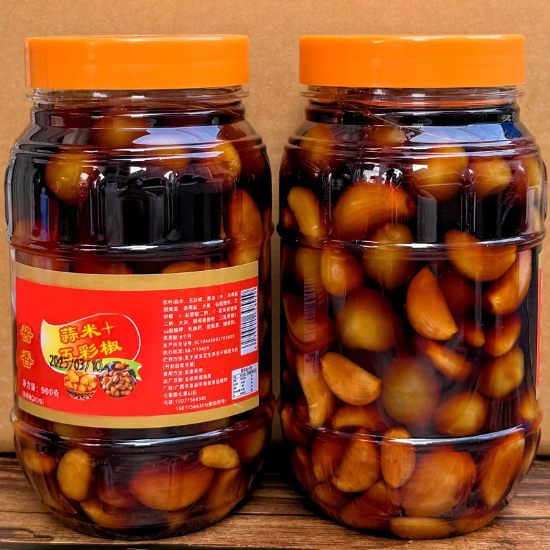 广西特产泡五彩椒+泡蒜米混搭泡灯笼椒五色椒圆椒酱香泡蒜头瓶装