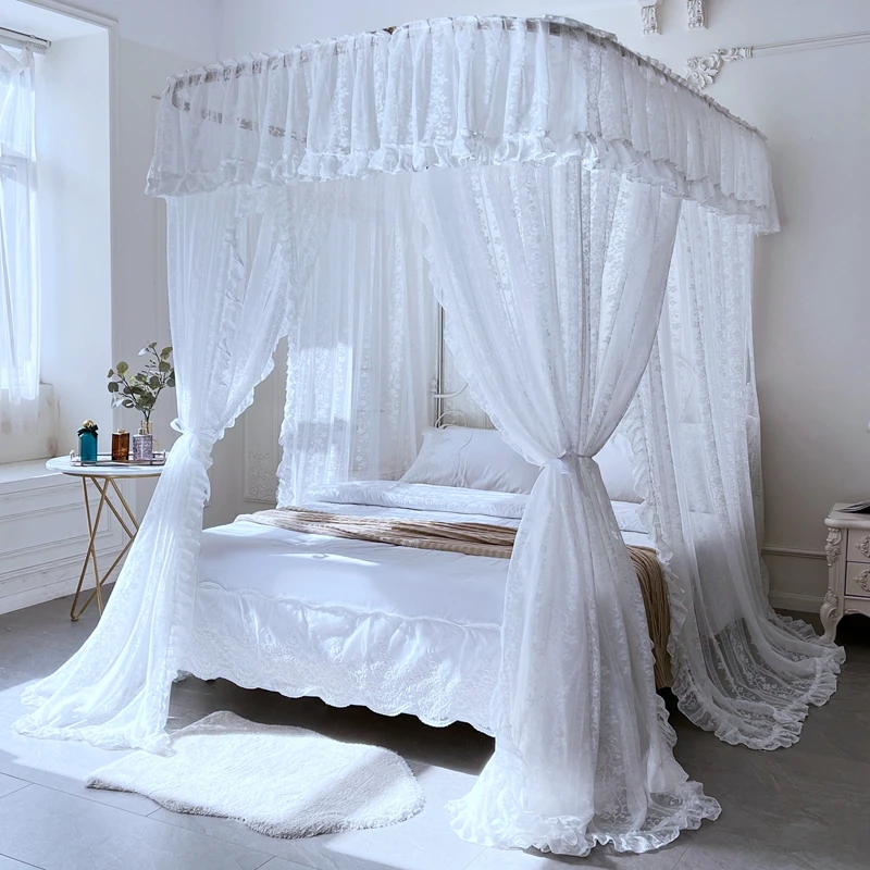 全蕾丝U型导轨三开门铝合金加厚支架 重工仙女款落地式家用蚊帐
