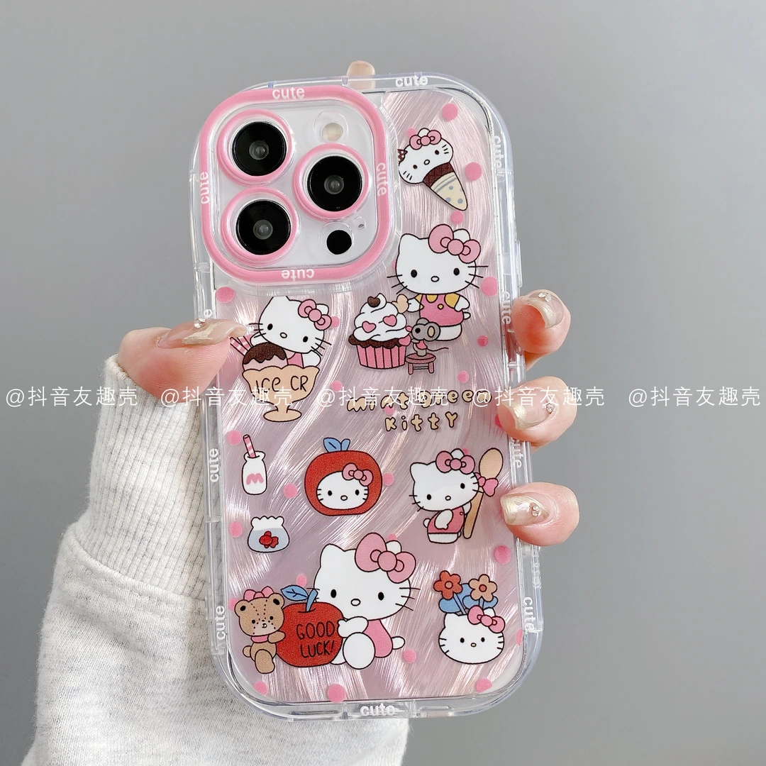 适用于苹果16新款华为vivo小米oppo泡芙羽纱手机壳创意潮波点凯蒂