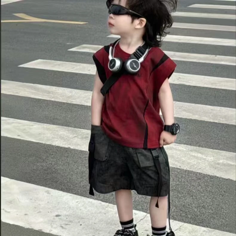 男童夏季无袖扎染背心短裤套装2025新款韩版帅气潮流宽松两件套